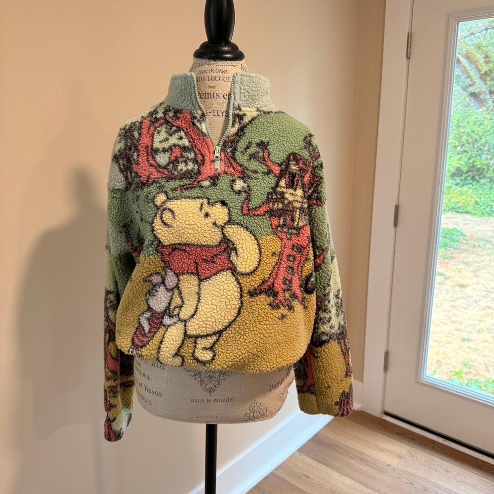 Disney Women's Winnie The Pooh And Piglet 1/4 Zip Sherpa Pullover Size XS